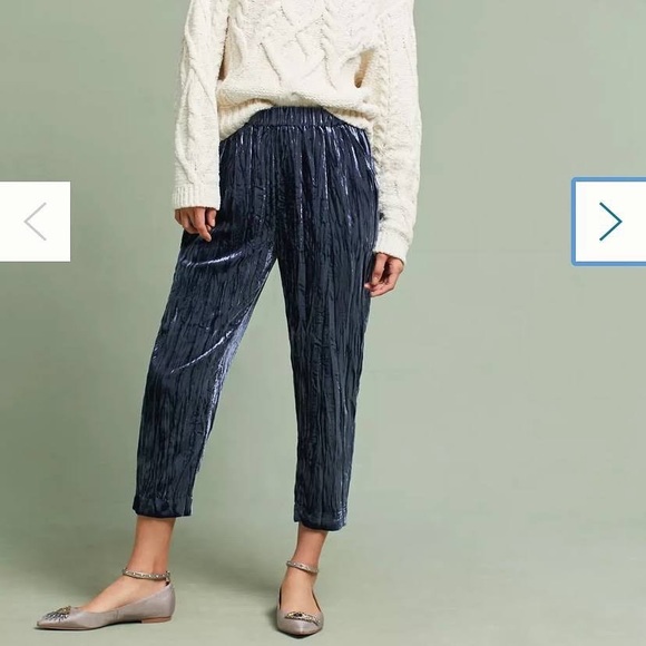 Anthropologie Ett:Twa Velvet Cropped jogger Pants l Blue Size: M high waist - Picture 1 of 8